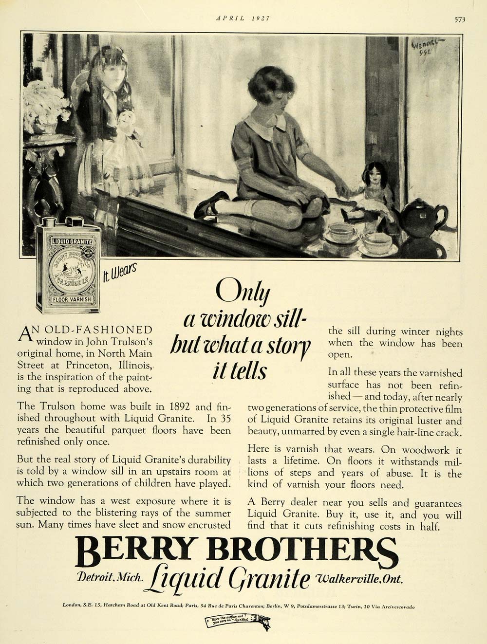1927 Ad Berry Brothers Liquid Granite John Trulson Home - ORIGINAL THB1