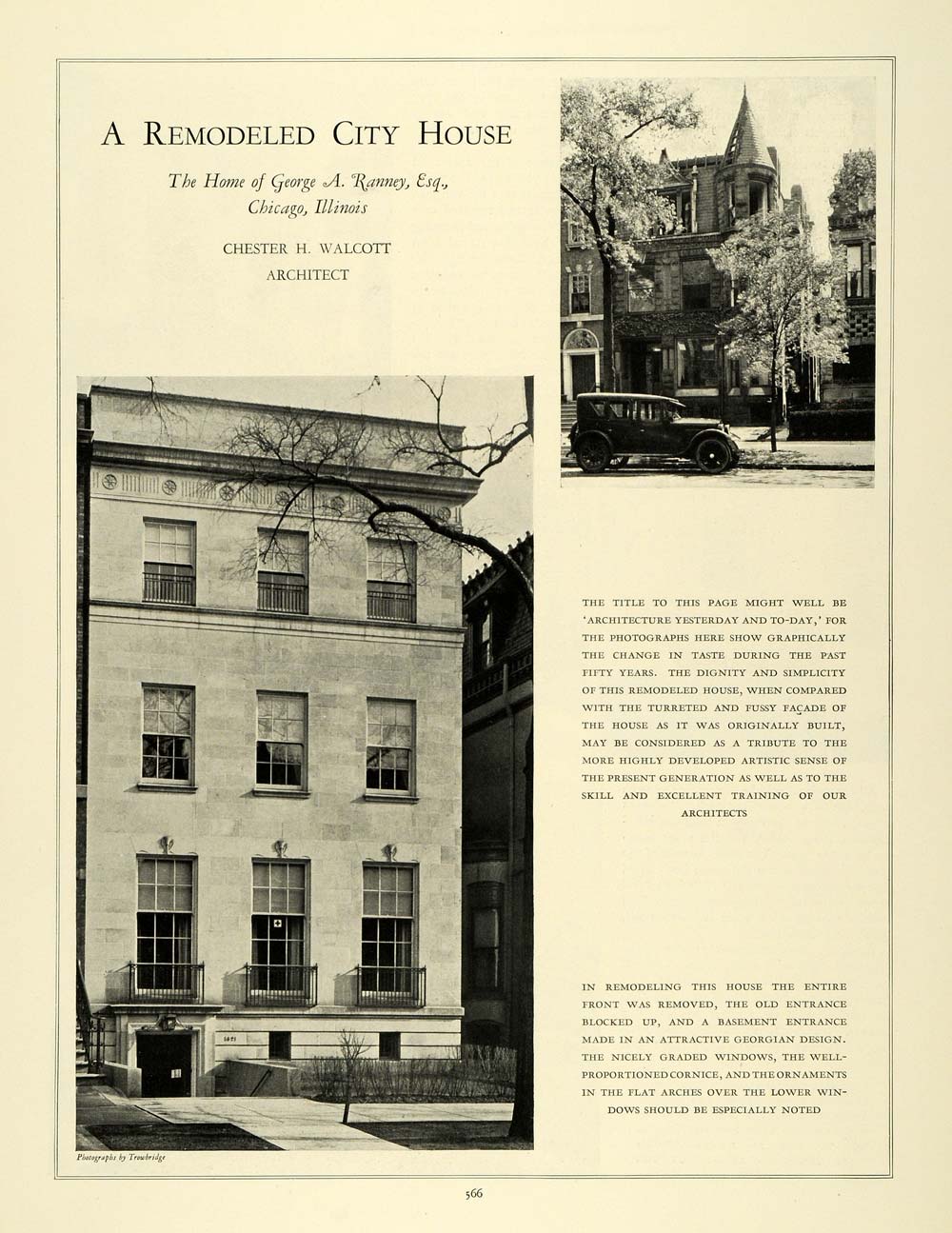 1926 Print George Ranney Home Chicago Walcott Architect ORIGINAL HISTORIC THB1