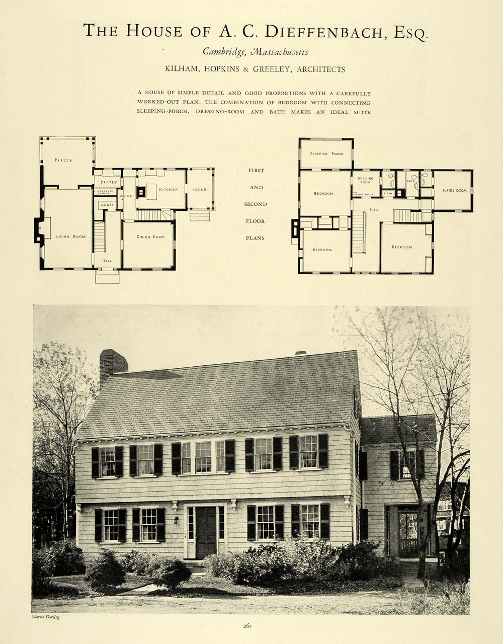 1925 Print A. C. Dieffenbach Home Cambridge Mass. - ORIGINAL HISTORIC IMAGE THB1