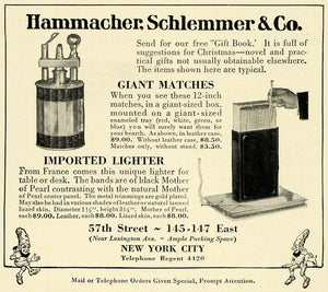 1927 Ad Hammacher Schlemmer Matches Lighter Smoking NY - ORIGINAL THB1