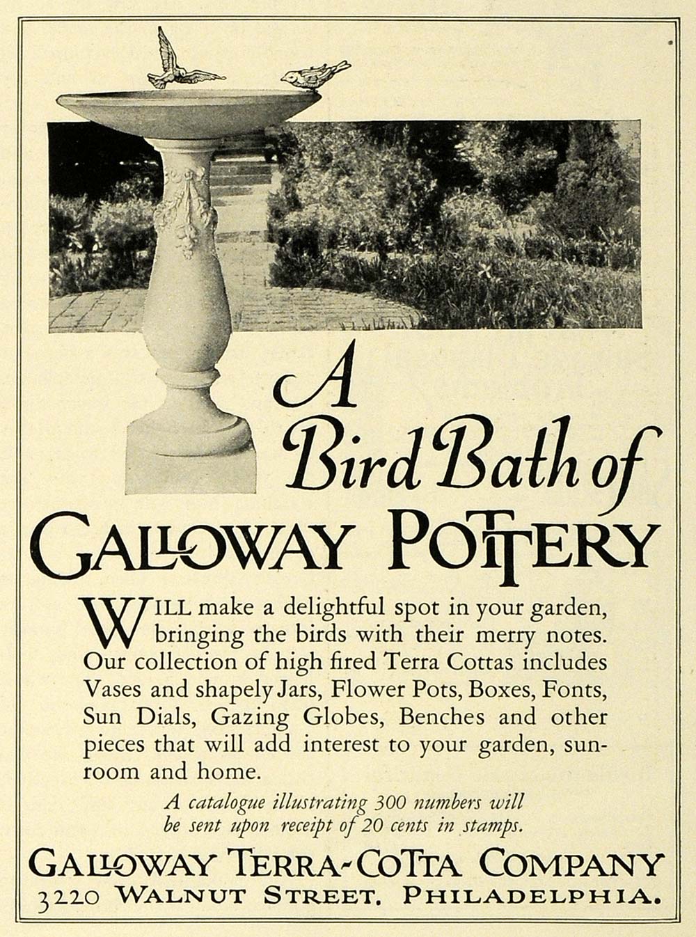1925 Ad Galloway Terra Cotta Pottery Bird Bath Decor - ORIGINAL ADVERTISING THB1