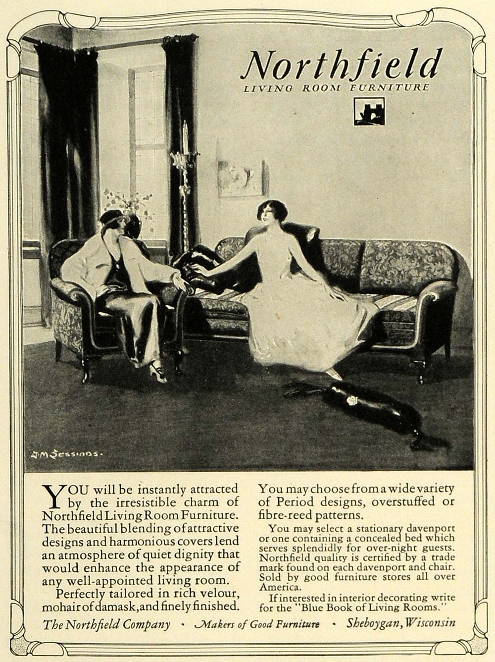 1925 Ad Northfield Living Room Furniture Sheboygan WI - ORIGINAL THB1