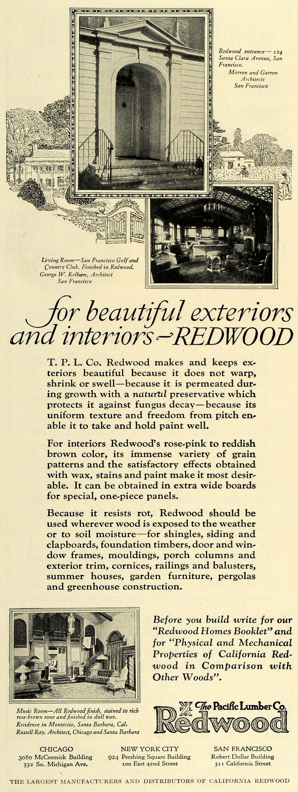 1925 Ad Pacific Lumber Redwood San Fran Country Club - ORIGINAL ADVERTISING THB1