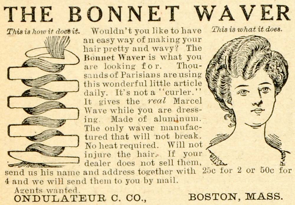1908 Ad Bonnet Waver Ondulateur Boston Massachusetts Hair Beauty Health THK1