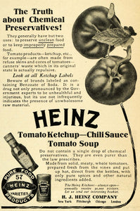 1908 Ad Heinz Tomato Ketchup Chili Sauce Soup Condiment Tomatoes Fruit THK1