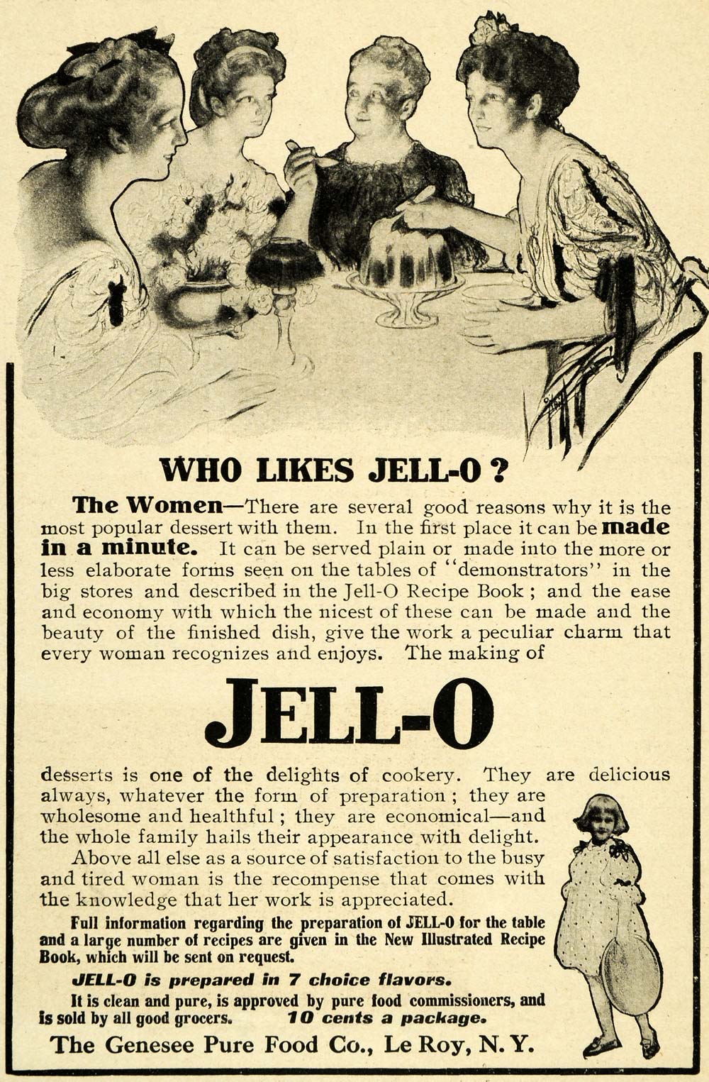 1908 Ad Jell-o Genesee Pure Food Dessert Food Recipe Dining Party Child THK1