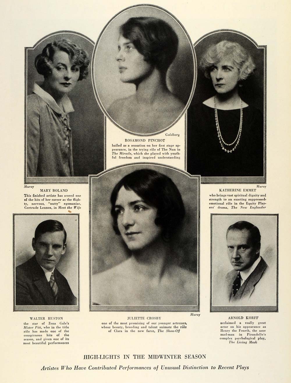 1924 Print Boland Actors Rosamond Pinchot Katherine Emmet Korff Huston THM
