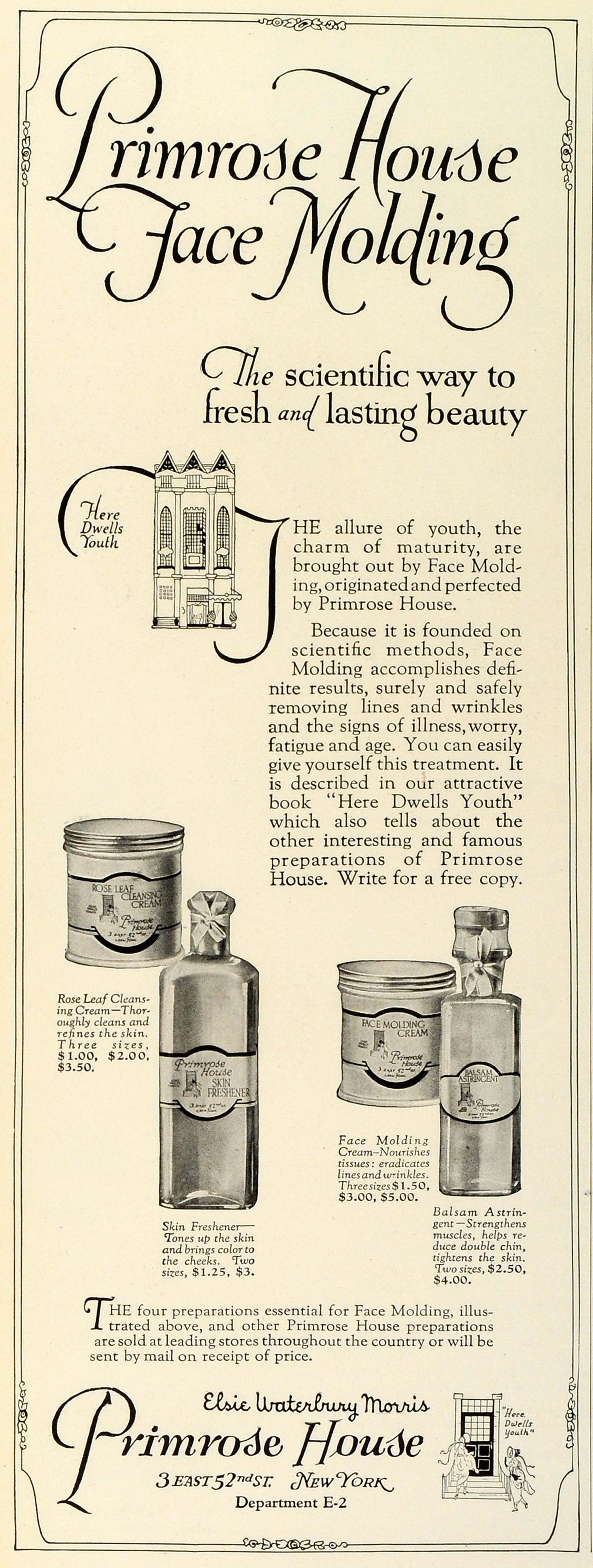 1924 Ad Primrose House Face Molding Beauty Cream Skin Care Astringent THM