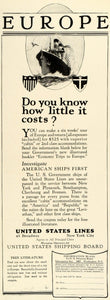 1924 Ad United States Lines Cruise Europe Ships Republic America Vacation THM