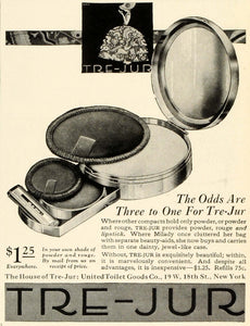 1924 Ad Tre Jur Makeup Cosmetics Compact Lipstick Blush Rouge Powder Jewel THM
