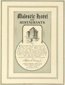 1924 Ad Majestic Hotel Resort Restaurants Edouard Panchard Central Park New THM