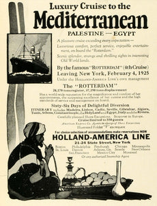 1924 Ad Mediterranean Luxury Cruise Holland America Line Rotterdam Ship THM - Period Paper
