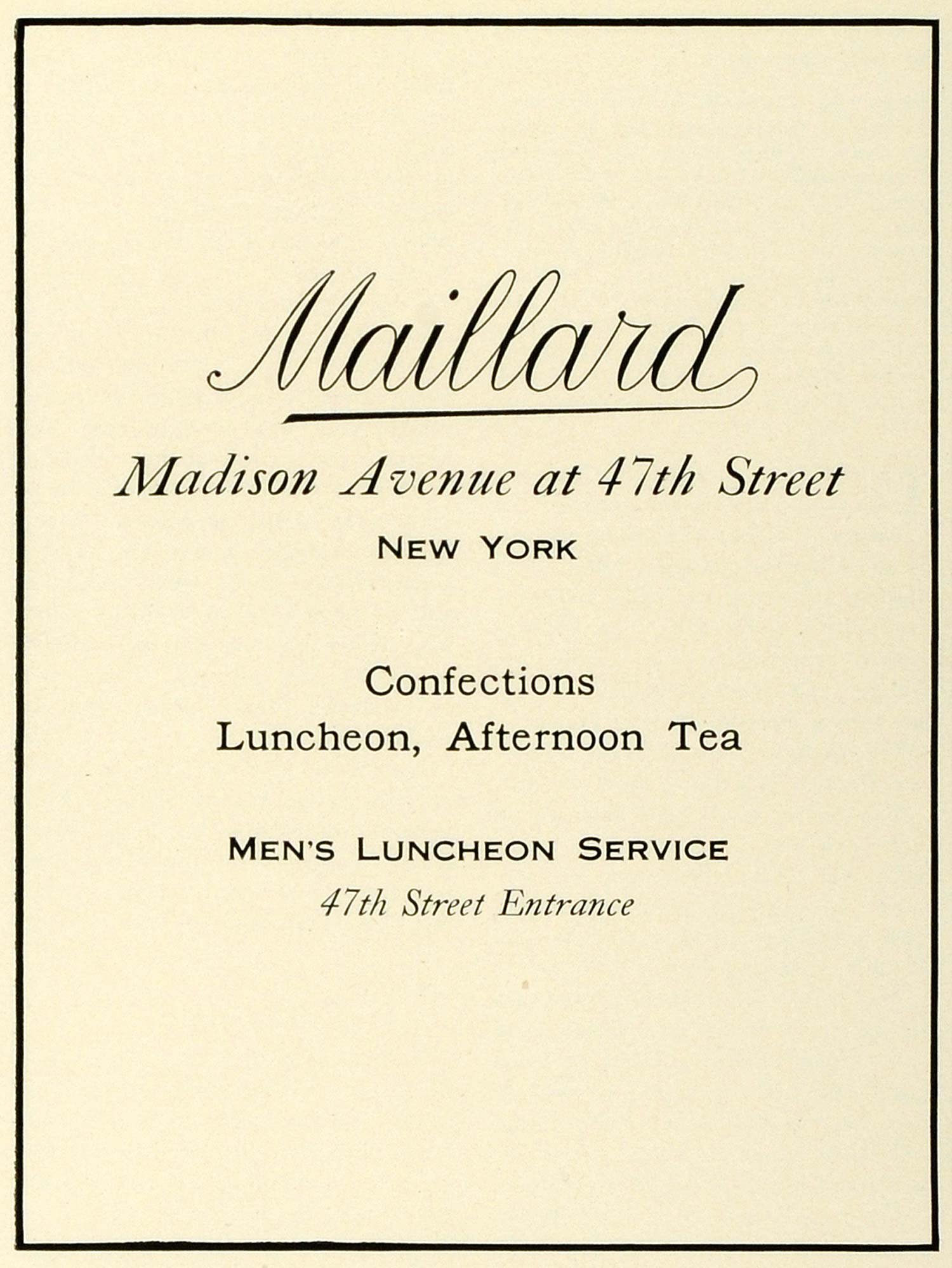 1924 Ad Maillard Madison Ave New York Confections Mens Luncheon Afternoon THM