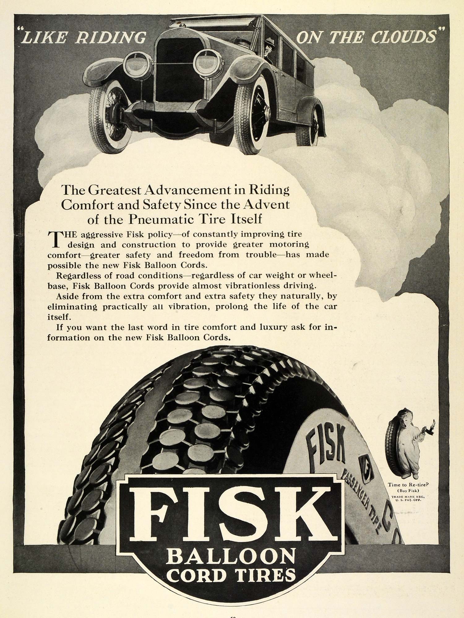 1924 Ad Rubber Fisk Balloon Cord Tires Antique Car Parts Sleepy Baby THM