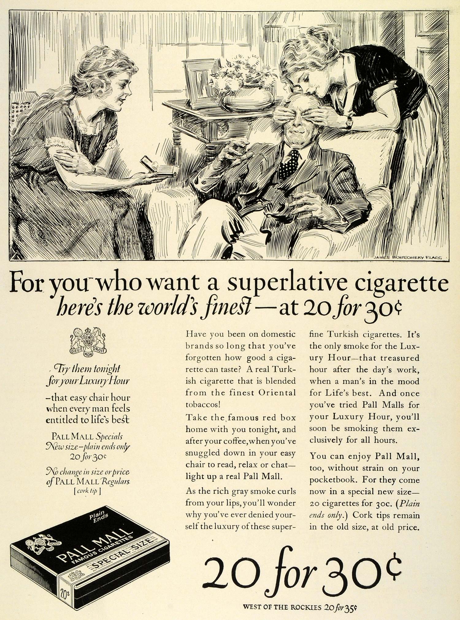 1924 Ad James Montgomery Flagg Family Man Artwork Pall Mall Cigarettes THM