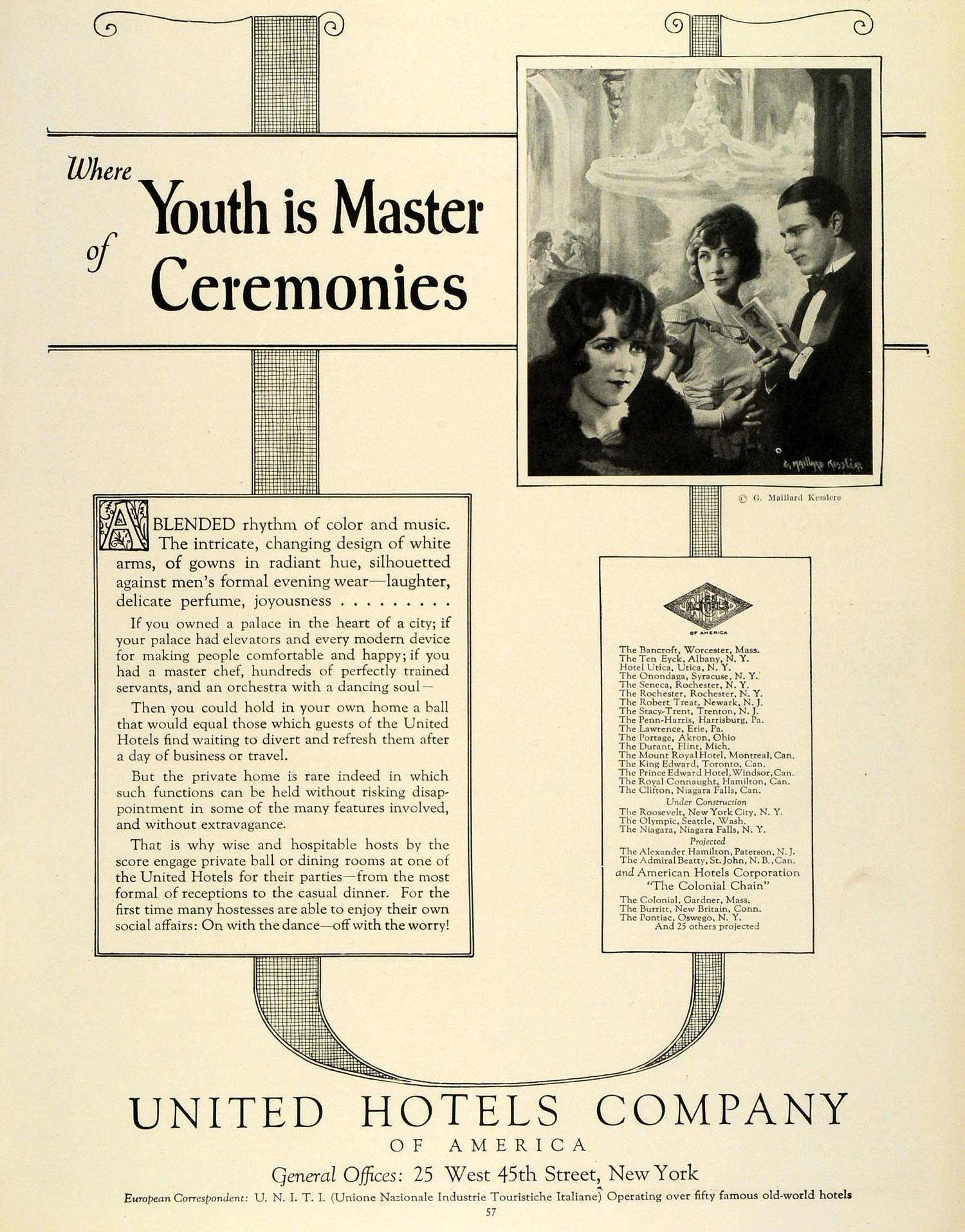 1924 Ad United Hotels America List Master Ceremonies MC Maillard Kesslere THM