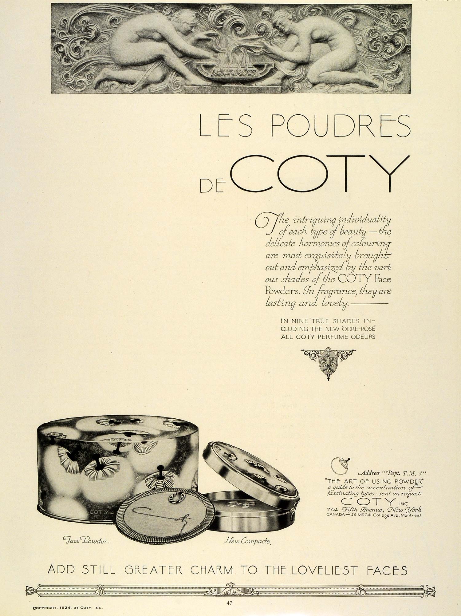 1924 Ad Coty French Makeup Face Powder Compact Cosmetics Beauty Products THM