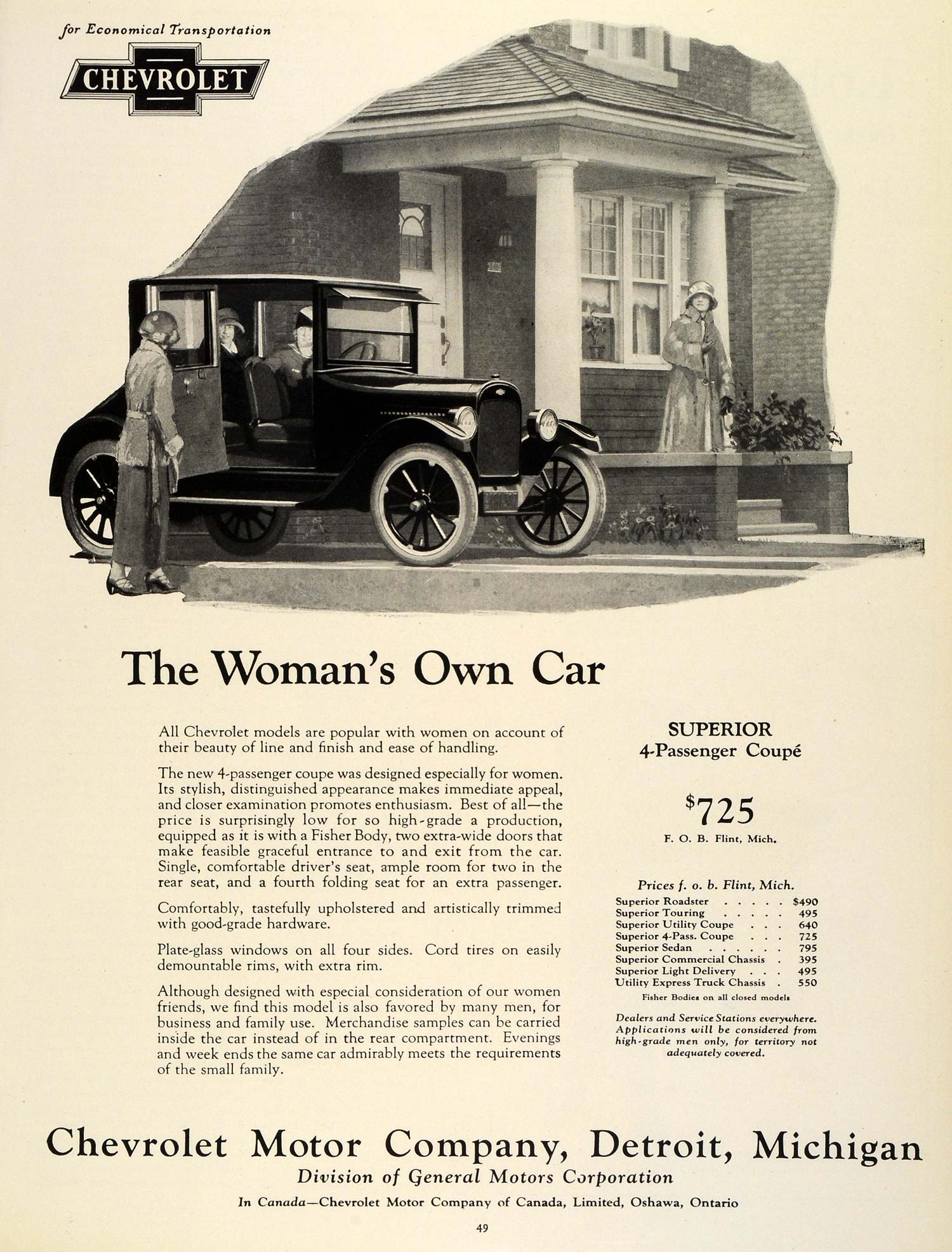 1924 Ad Antique Chevrolet Superior 4 Passenger Coupe Womans Car General THM
