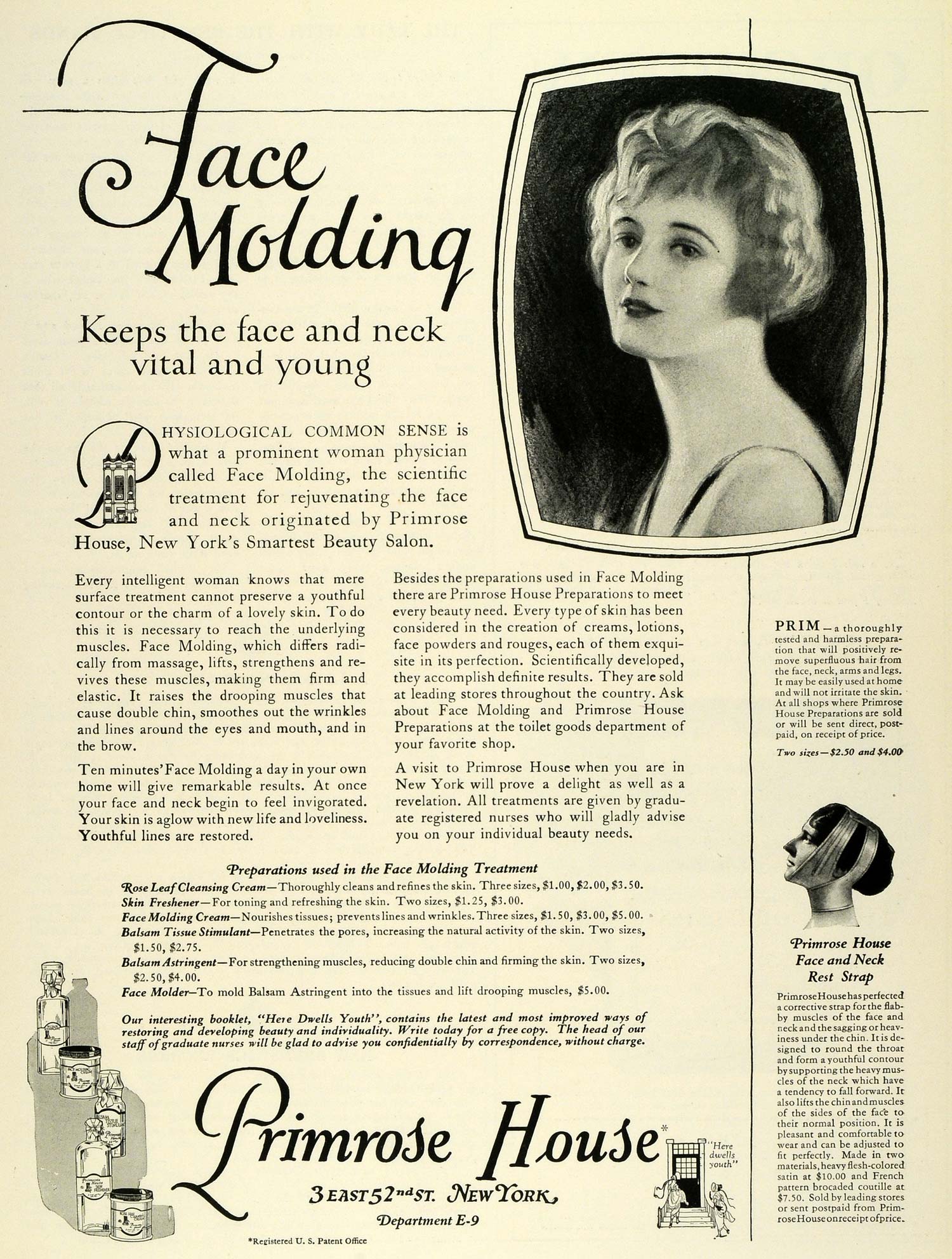 1924 Ad Primrose House Face Molding Anti Aging Beauty Cream Skin Care THM