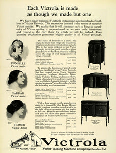 1924 Ad Victor Victrola Phonograph Models Nipper Musicians Ponselle Farrar THM