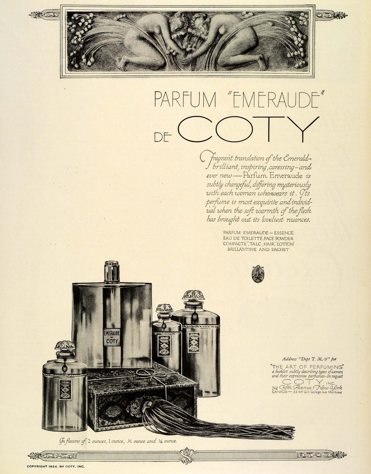 1924 Ad Parfum Emeraude De Coty French Perfume Bottles Fragrance Scents THM