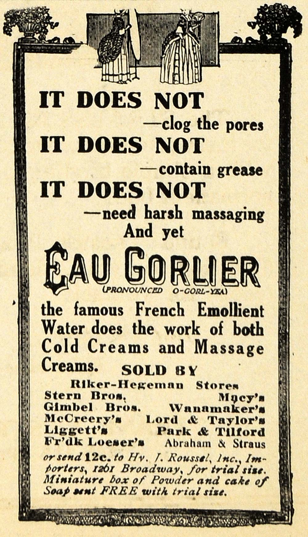 1914 Ad Eau Gorlier French Water Victorian Women Cream - ORIGINAL THR1
