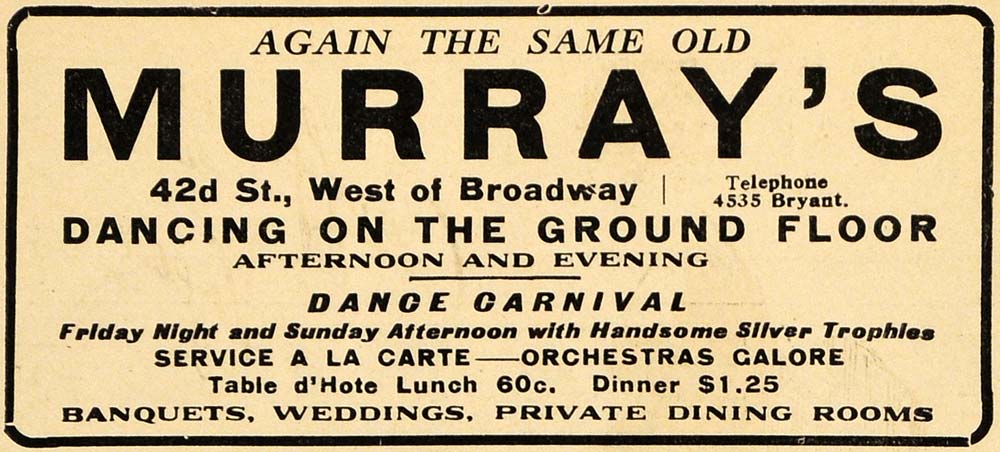 1914 Ad Murray's Banquet Wedding Dance Broadway Dining - ORIGINAL THR1