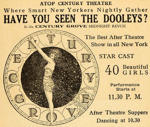 1918 Ad Dooleys Century Grove Theatre Dancing Girls - ORIGINAL ADVERTISING THR1