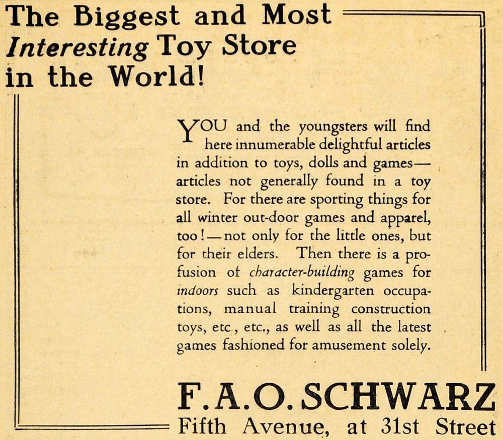 1918 Ad F. A. O. Schwarz Toy Store Games Children Fun - ORIGINAL THR1
