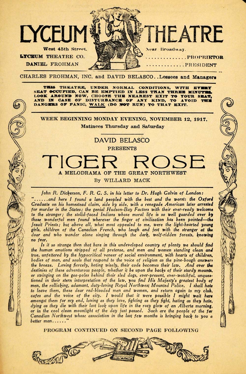 1917 Ad Tiger Rose David Belasco John Dickerson Calvin - ORIGINAL THR1