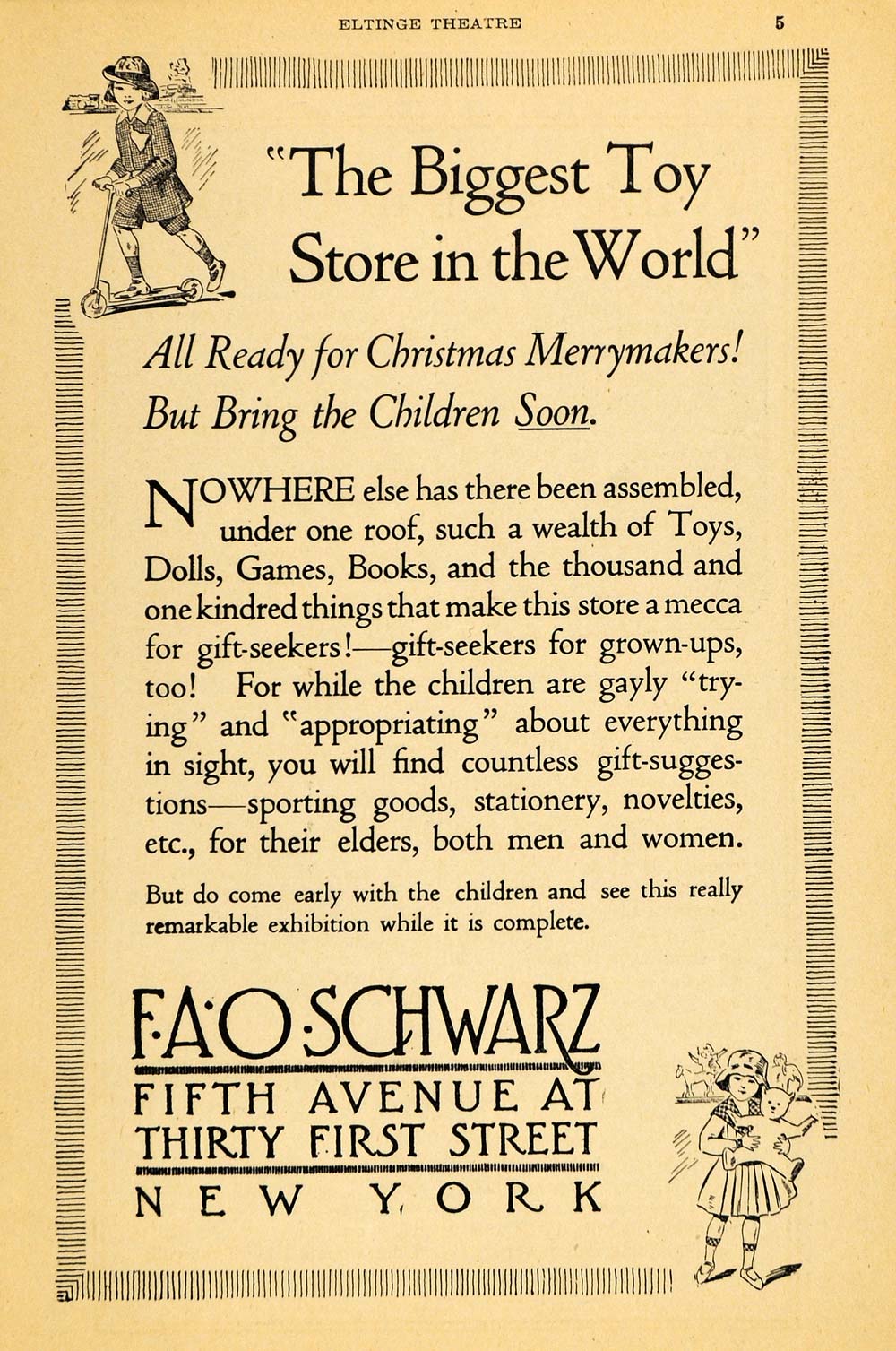 1917 Ad F. A. O. Schwarz Store Toy Games Books Gift - ORIGINAL ADVERTISING THR1