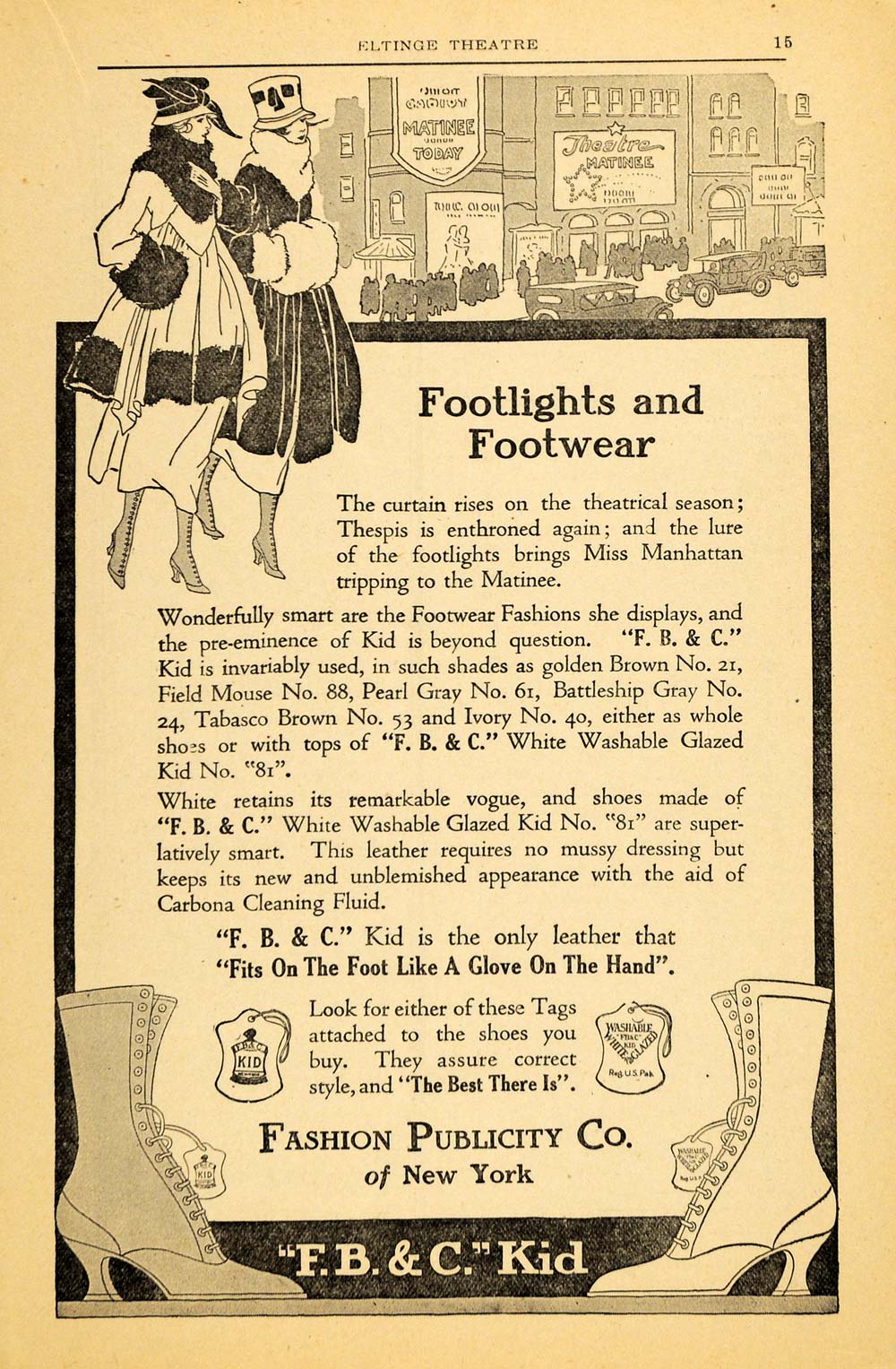 1917 Ad Fashion Publicity Footwear Shoe Boot F.B.C. Kid - ORIGINAL THR1