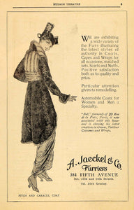 1914 Ad A. Jaeckel Furrier Coat Fitch Caracul Cape Wrap - ORIGINAL THR1