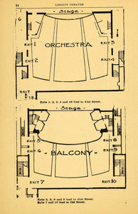 1910 Print Liberty Theatre Seating Stage Exit Balcony ORIGINAL HISTORIC THR1