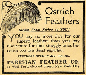 1910 Ad Ostrich Feathers Africa Parisian Fashion Bird - ORIGINAL THR1