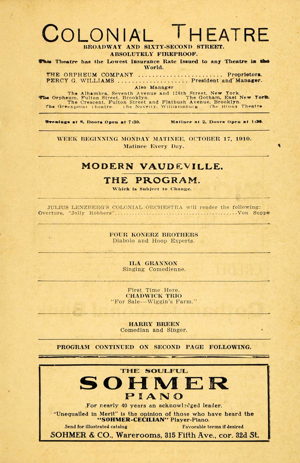 1910 Print Colonial Theatre Ila Grannon Chadwick Trio - ORIGINAL HISTORIC THR1