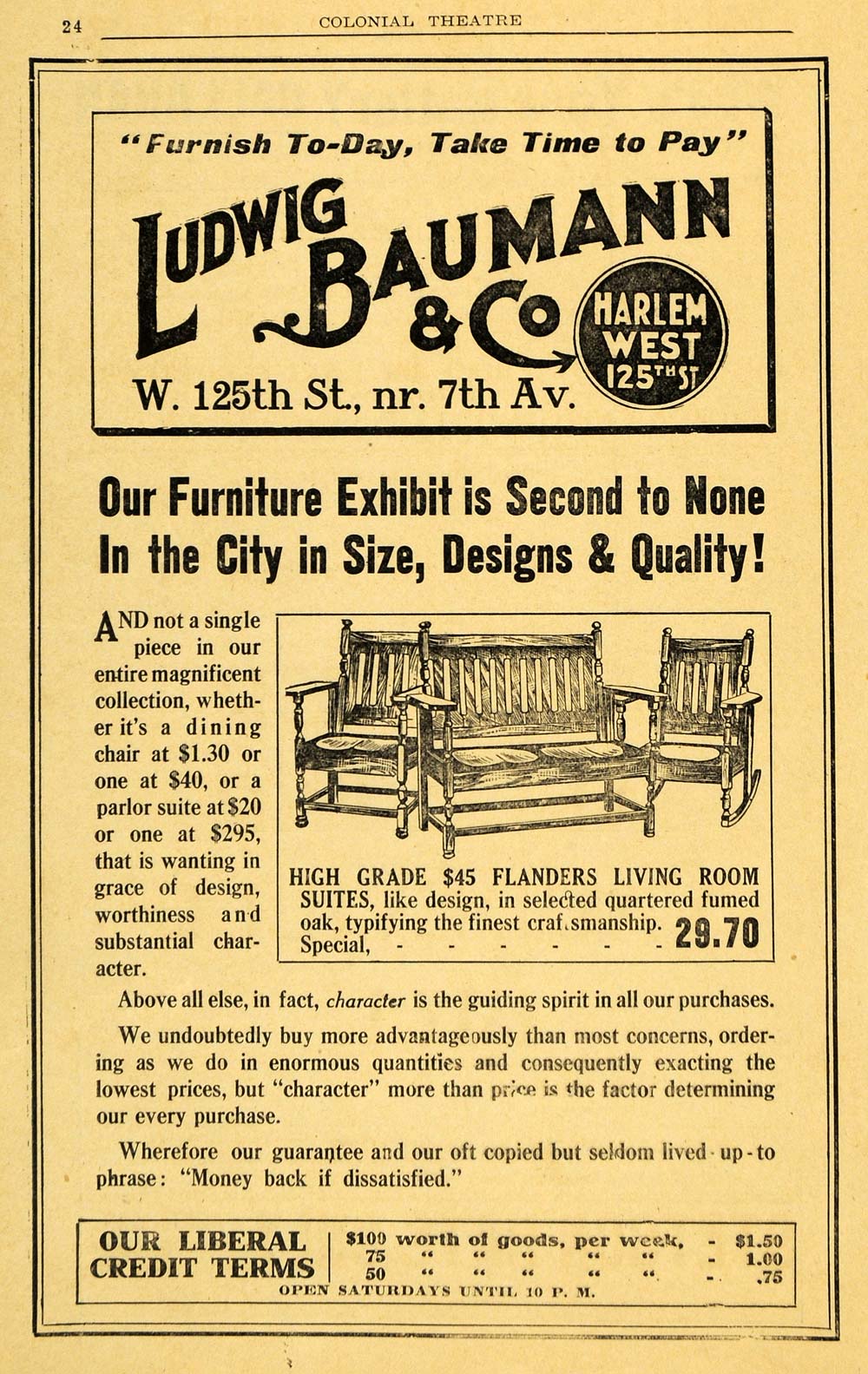 1910 Ad Ludwig Bauman Wooden Home Living Room Furniture - ORIGINAL THR1