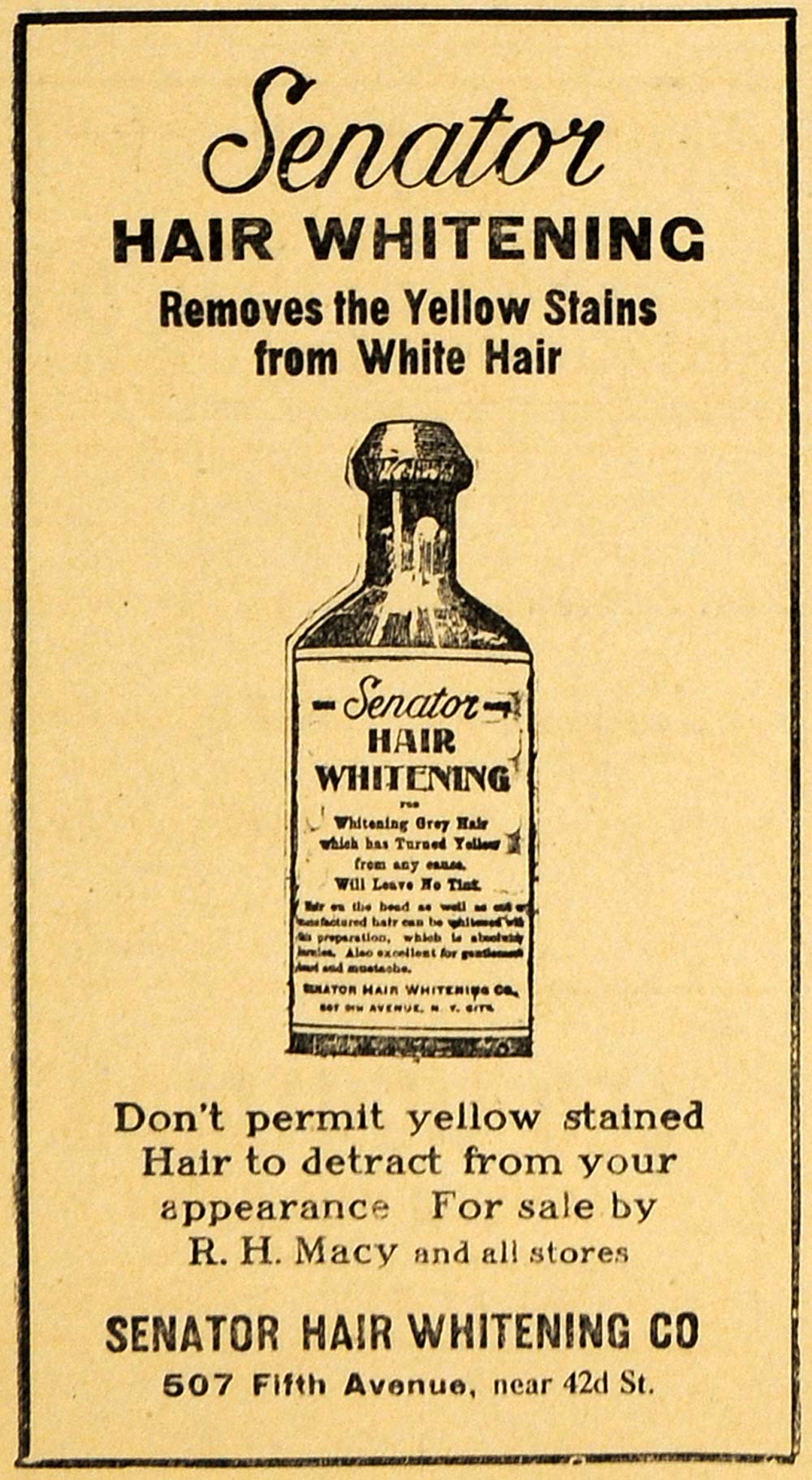 1910 Ad Senator Hair Whitening Tonic Hairstyle Coloring - ORIGINAL THR1