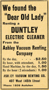 1910 Ad Ashley Vacuum Renter Dear Lady Duntley Cleaners - ORIGINAL THR1