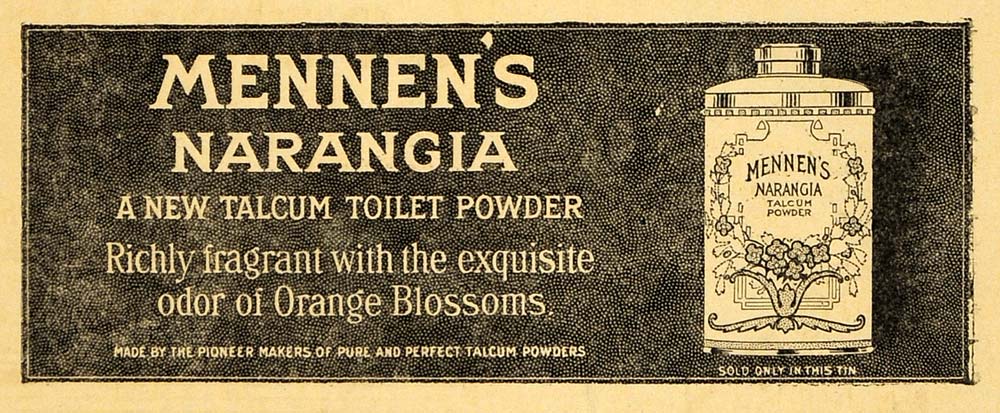 1910 Ad Mennen's Narangia Talcum Powder Orange Blossom - ORIGINAL THR1