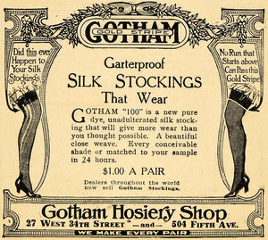 1915 Ad Gotham Hosiery Silk Stockings Clothing Garter - ORIGINAL THR1