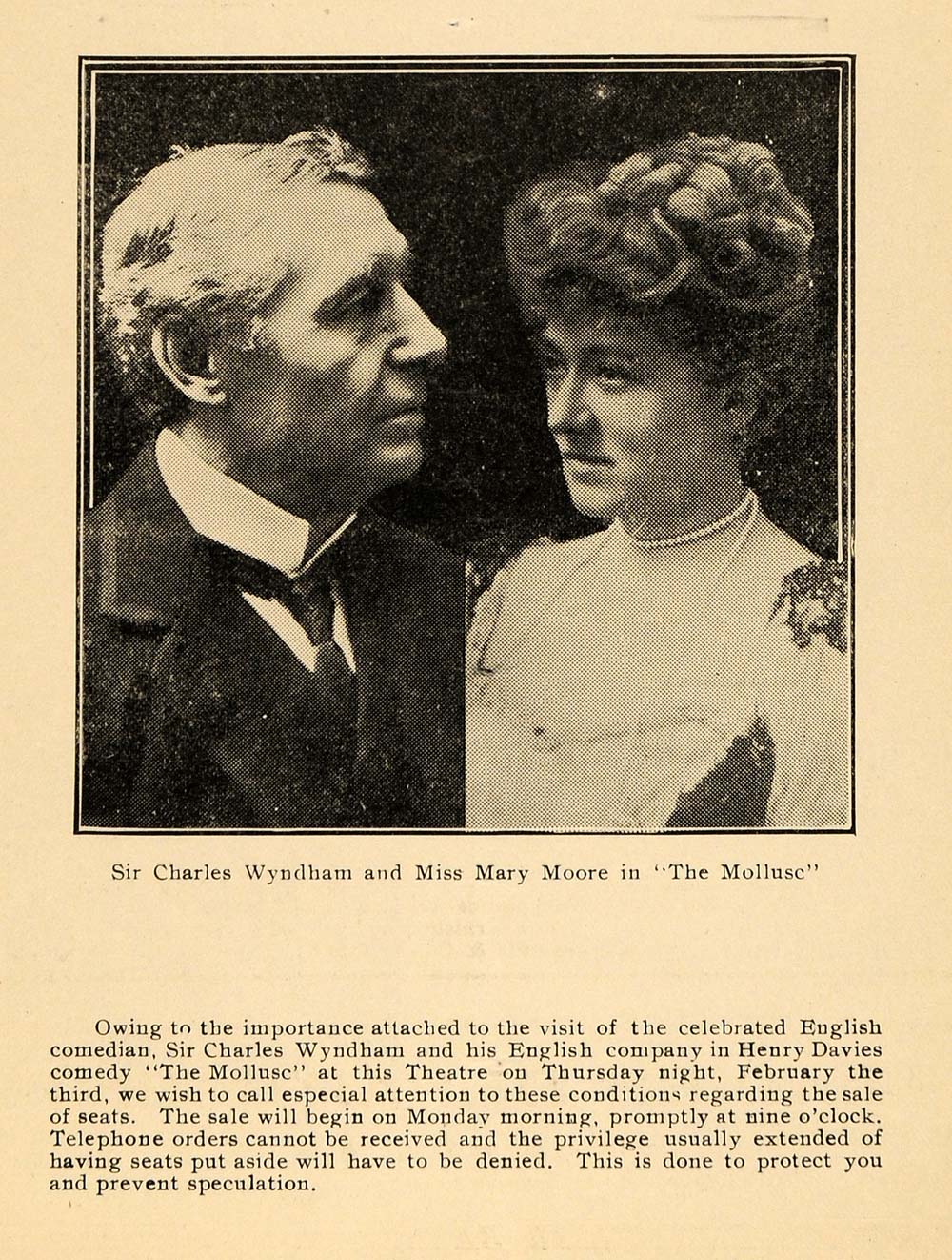 1910 Print Mollusc Broadway Wyndham Mary Moore Play - ORIGINAL HISTORIC THR1