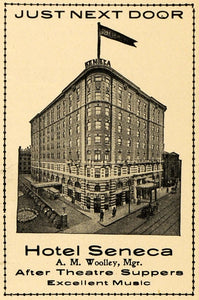 1910 Ad Hotel Seneca Theatre Supper Music Woolley Flag - ORIGINAL THR1