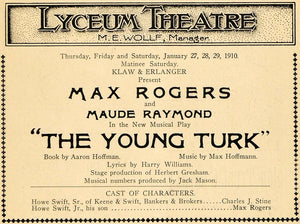 1910 Ad Young Turk Max Rogers Maude Raymond Hoffman - ORIGINAL ADVERTISING THR1