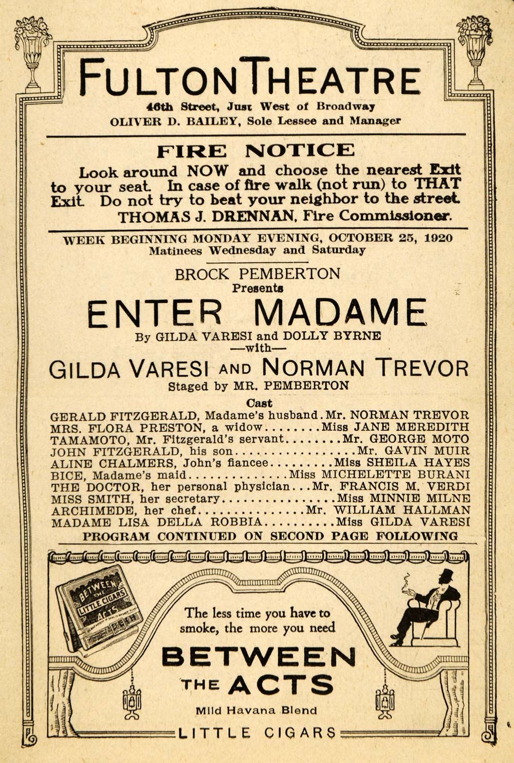 1920 Ad Enter Madame Gilda Varesi Norman Trevor Cigar - ORIGINAL THR1