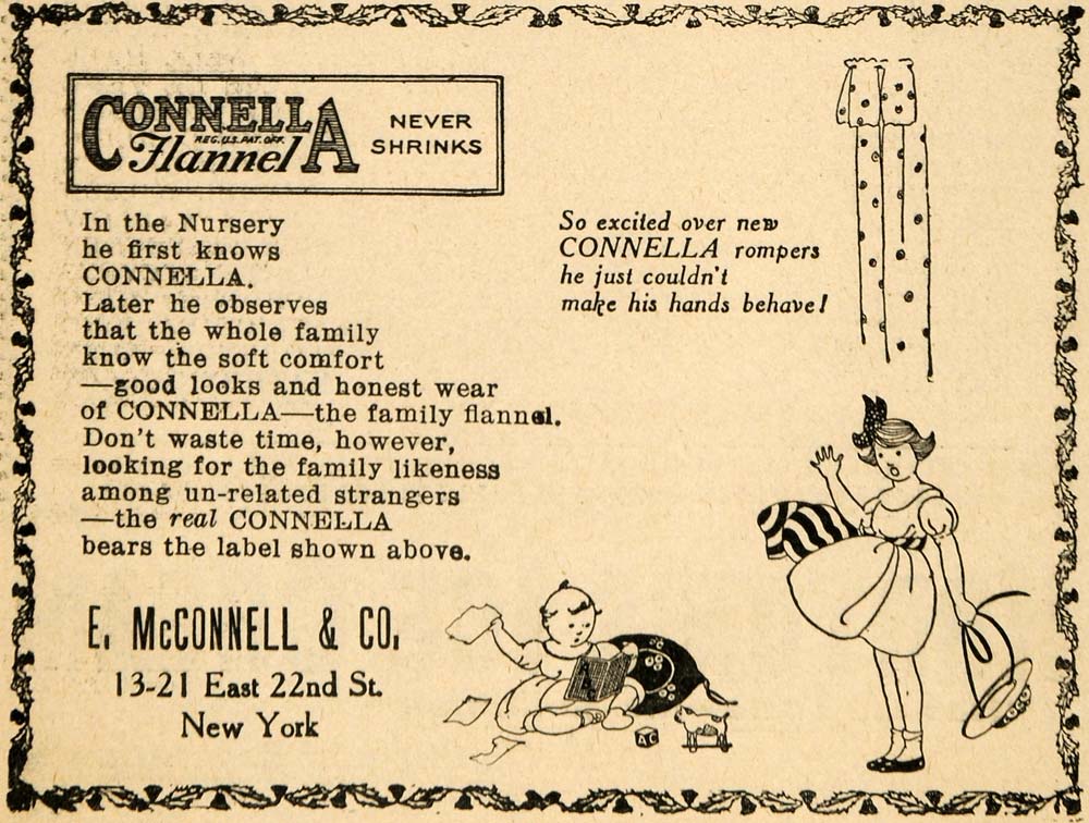 1919 Ad McConnell Flannel Clothing Garment Article Baby - ORIGINAL THR1