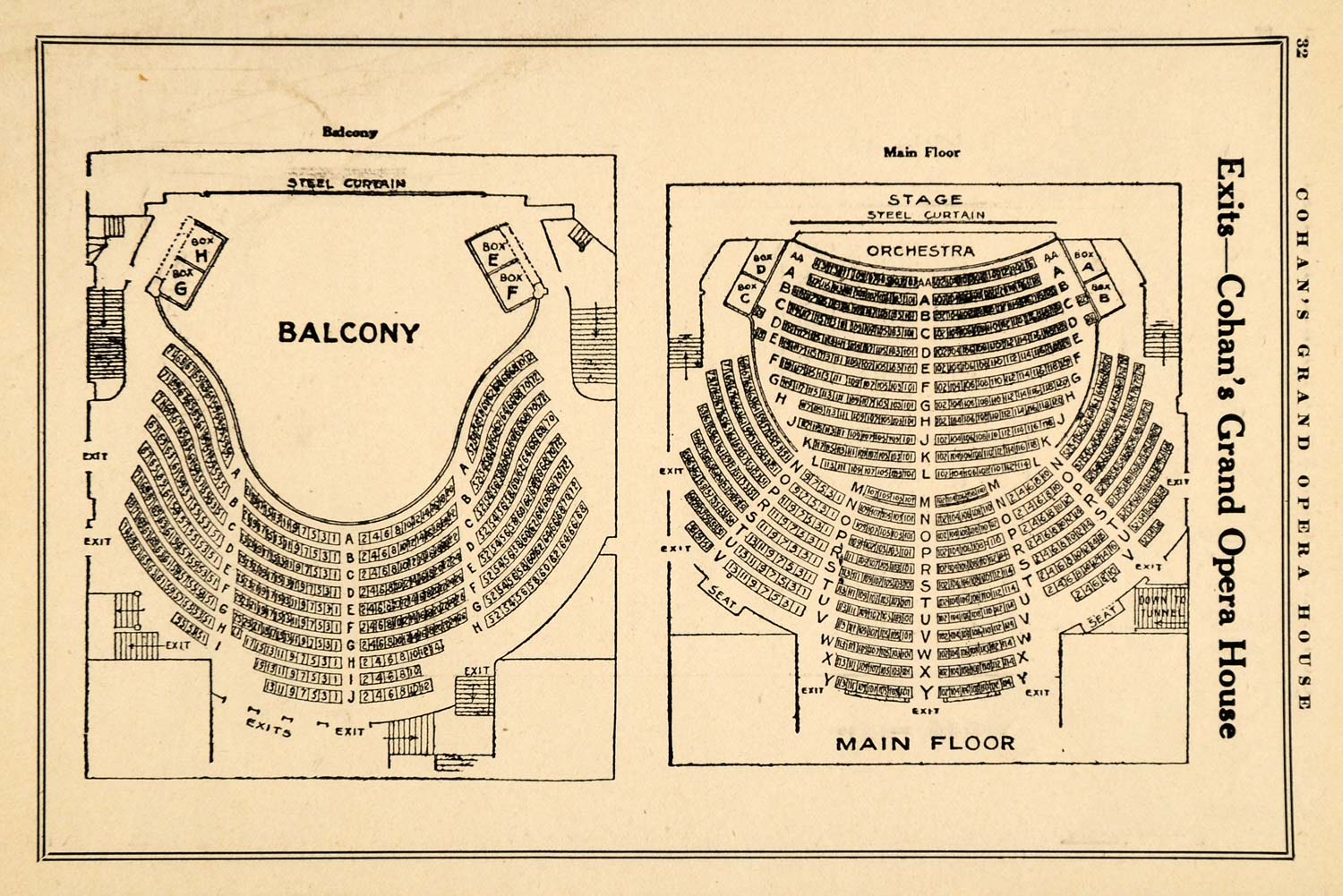 1919 Print Balcony Cohan's Grand Opera House Seating - ORIGINAL HISTORIC THR1