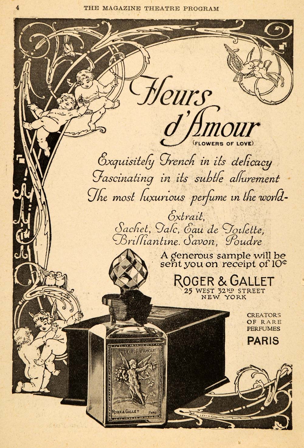 1920 Ad Roger Gallet Perfume Cupid Cherub Flowers Love - ORIGINAL THR1