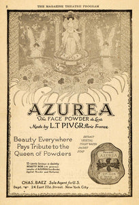 1920 Ad Azurea Face Powder Piver Fairy Garden Queen - ORIGINAL ADVERTISING THR1