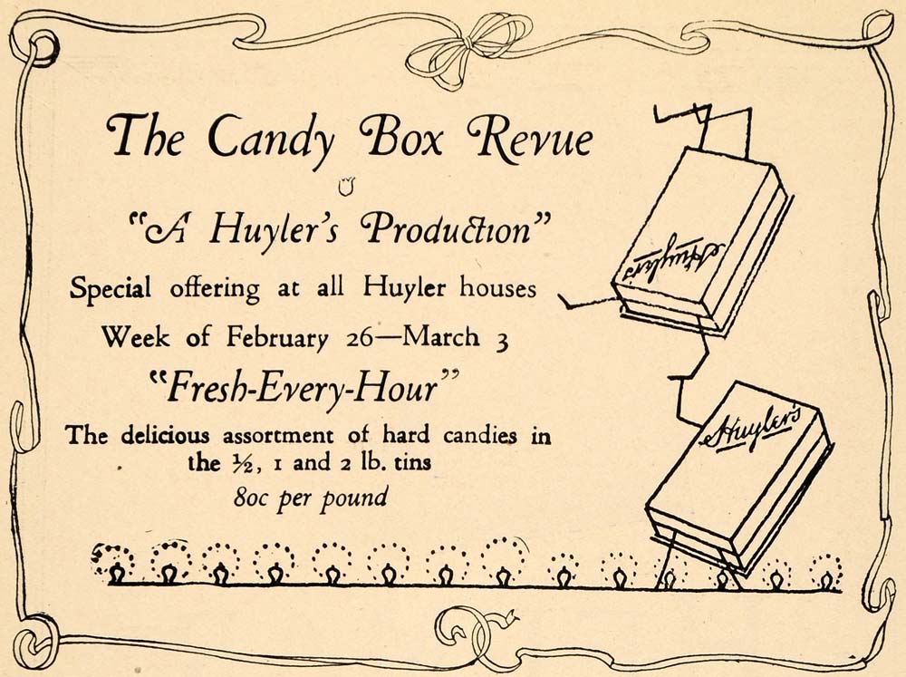 1923 Ad Candy Box Huyler Candies Candy Tin Sugar Sweets - ORIGINAL THR1